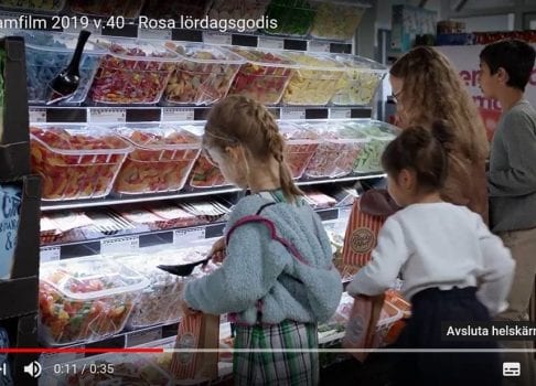 Candy display and bins in tv commercial